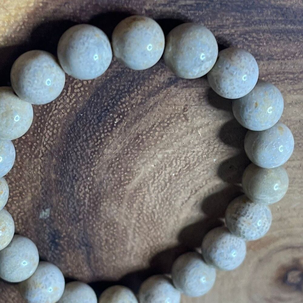 Coral jade off white 8mm 7.5” ONE beaded stretch bracelet new crystal beads hand